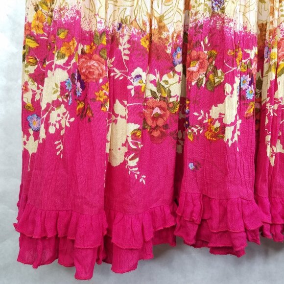 Forbidden Maxi Broom Skirt Womens L Floral Crochet Beads Tiered Orange Pink Boho - Picture 4 of 11